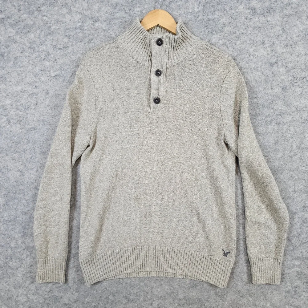 American Eagle Outfitters Men's Beige‎ Sweater Size M Athletic Fit Zip/Button
